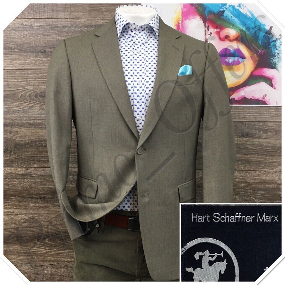 Hart Schaffner Mens Blazer Sport Coat 2 Button Casual Jacket Size 40R Wool Suit